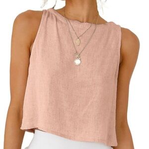 NWT‎ Women’s Linen Crop Tank Top – Sleeveless Summer Casual Small